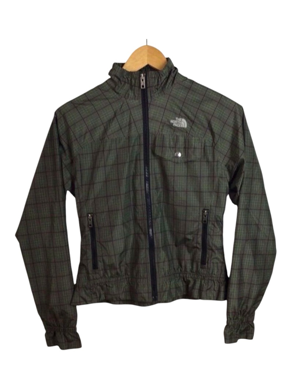 The North Face Plaid Windbreaker Jacket Green Brown Lightweight Women XS